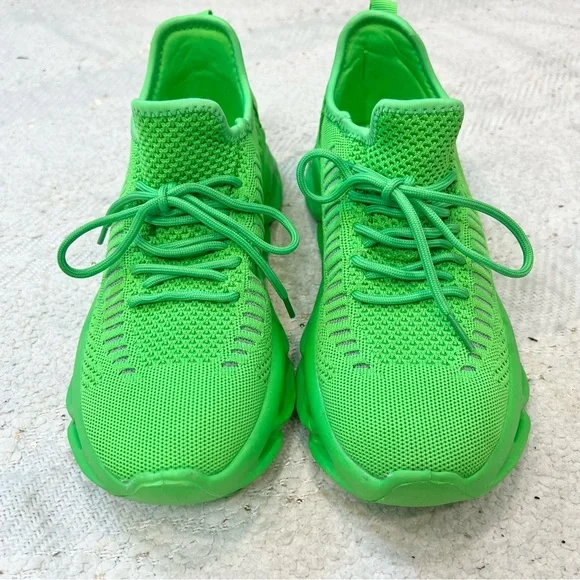 Azalea Wang Sneakers Neon Green Mesh Sock Bubble Lace Up Shoes 8 - Picture 2 of 8